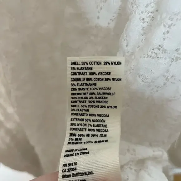 Free People White Tunic Top M Womens Button Front Collared Long Sleeve Lace Tie - Picture 10 of 10